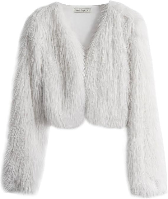 Damen Flauschige Kurzjacke mit offenem Schnitt Heidi-Mode