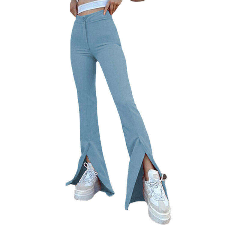 Damen modische High-Waist-Hose mit schmalem Schnitt und ausgestelltem Bein Heidi-Mode