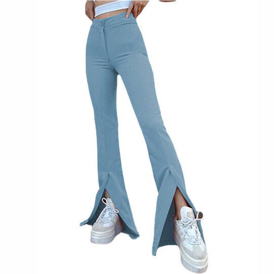 Damen modische High-Waist-Hose mit schmalem Schnitt und ausgestelltem Bein Heidi-Mode