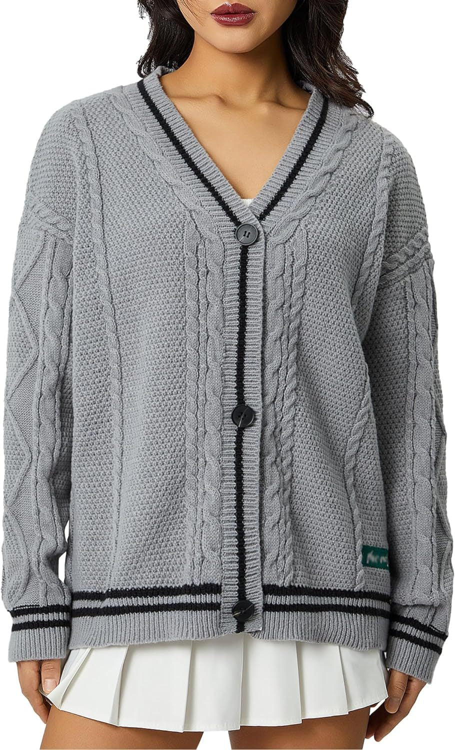 Damen Grob gestrickte Cardigan mit Sternenapplikationen und Knopfverschluss Heidi-Mode