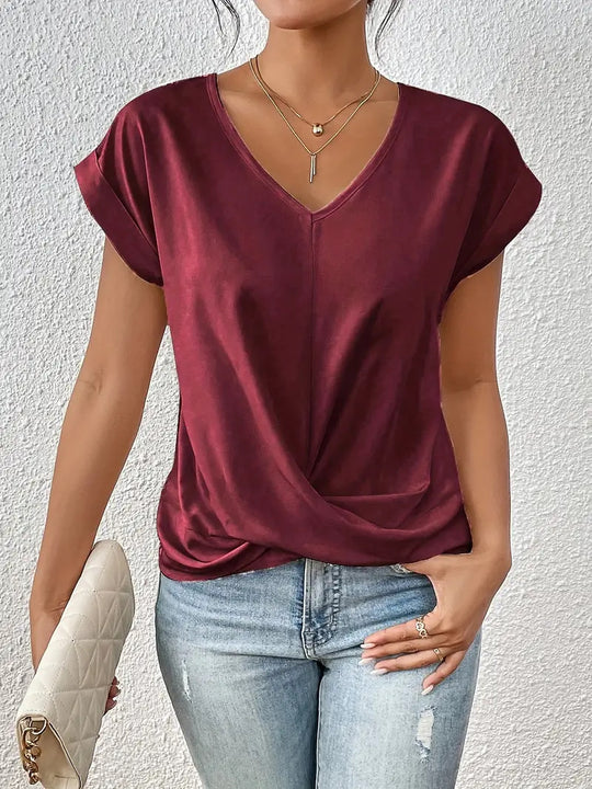 Heidi Mode | Einfarbiges T-Shirt mit V-Ausschnitt