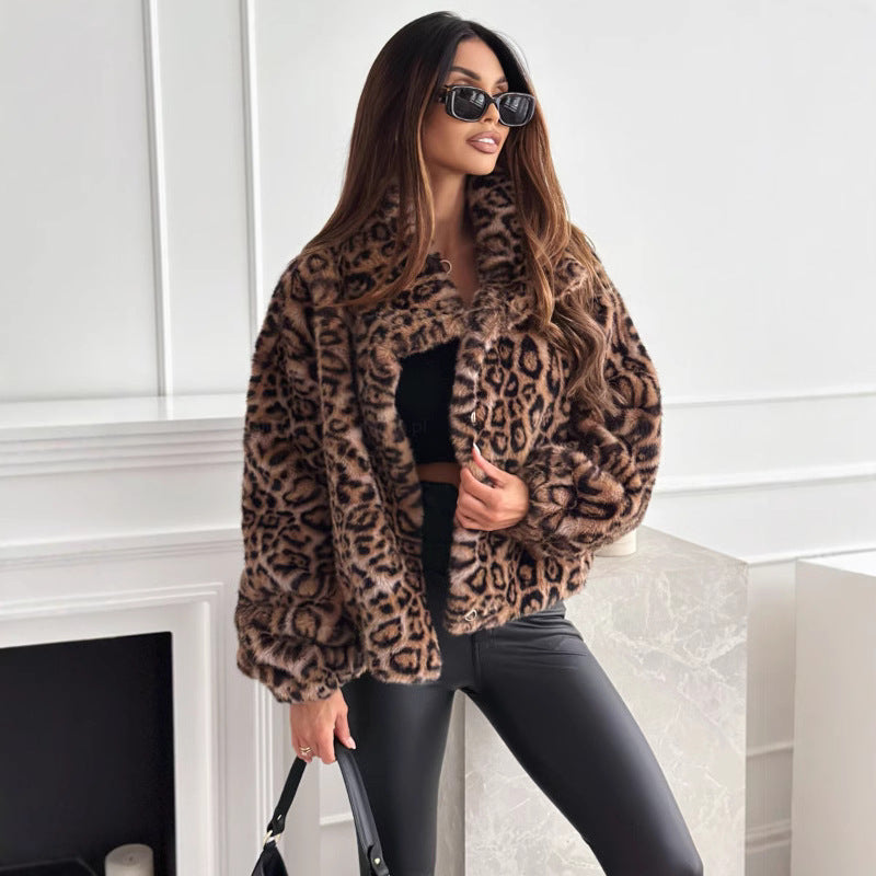 Damen kuschelige Leopardenfell Jacke Heidi-Mode