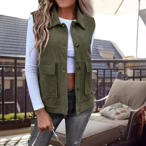 Damen lässige Weste mit praktischen Taschen und strukturiertem Cordmaterial Heidi-Mode