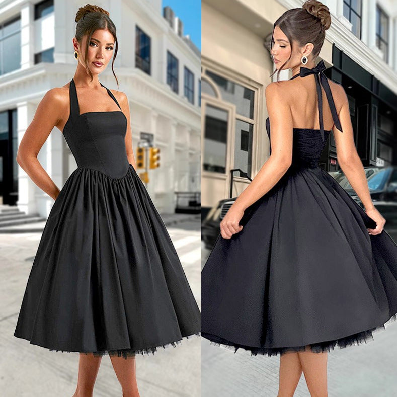 Damen A-Linien Cocktailkleid mit schulterfreiem Design und voluminösem Rock Heidi-Mode