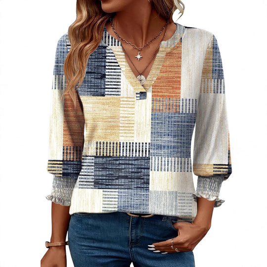 Damen modische Bluse mit verspieltem Paisleymuster und Rüschendetails Heidi-Mode