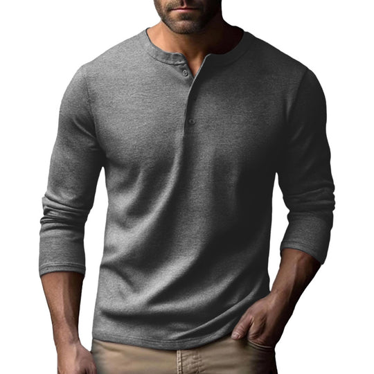 Herren Langarm-Henley-Shirt aus atmungsaktivem Baumwollmix Heidi-Mode