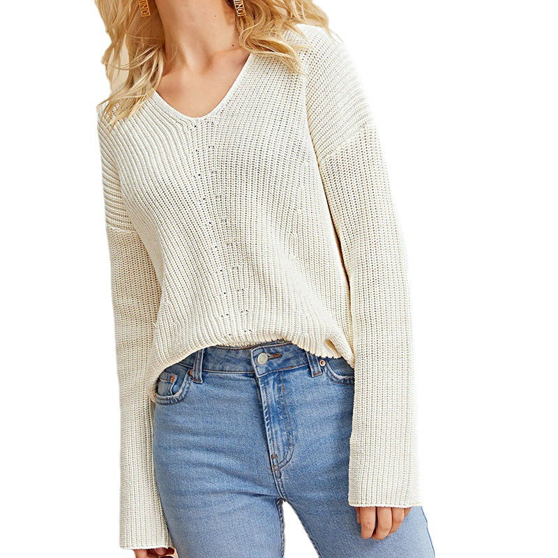 Damen modischer V-Ausschnitt Pullover mit strukturierter Stricktextur Heidi-Mode