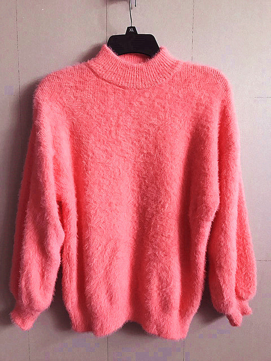 Damen Flauscher Rollkragenpullover mit Puffärmeln und strukturiertem Design Heidi-Mode