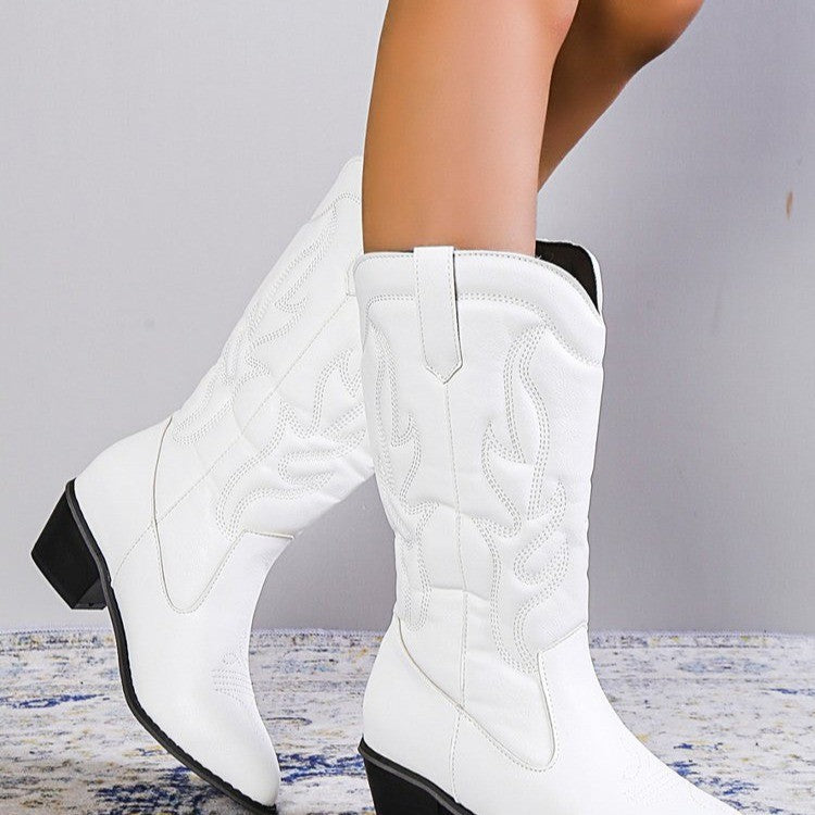 Damen Cowboy-Stiefel mit modischen Verzierungen und Blockabsatz Heidi-Mode