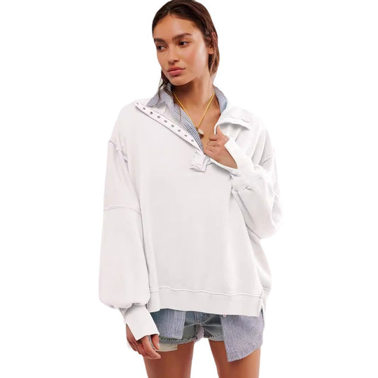 Damen Oversize Pullover mit Kragen und Druckknöpfen Heidi-Mode