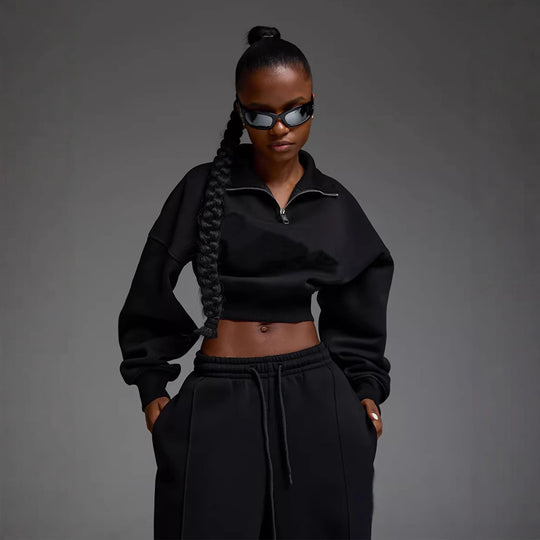 Damen lässiges und oversized Sweatset mit Reißverschluss Heidi-Mode