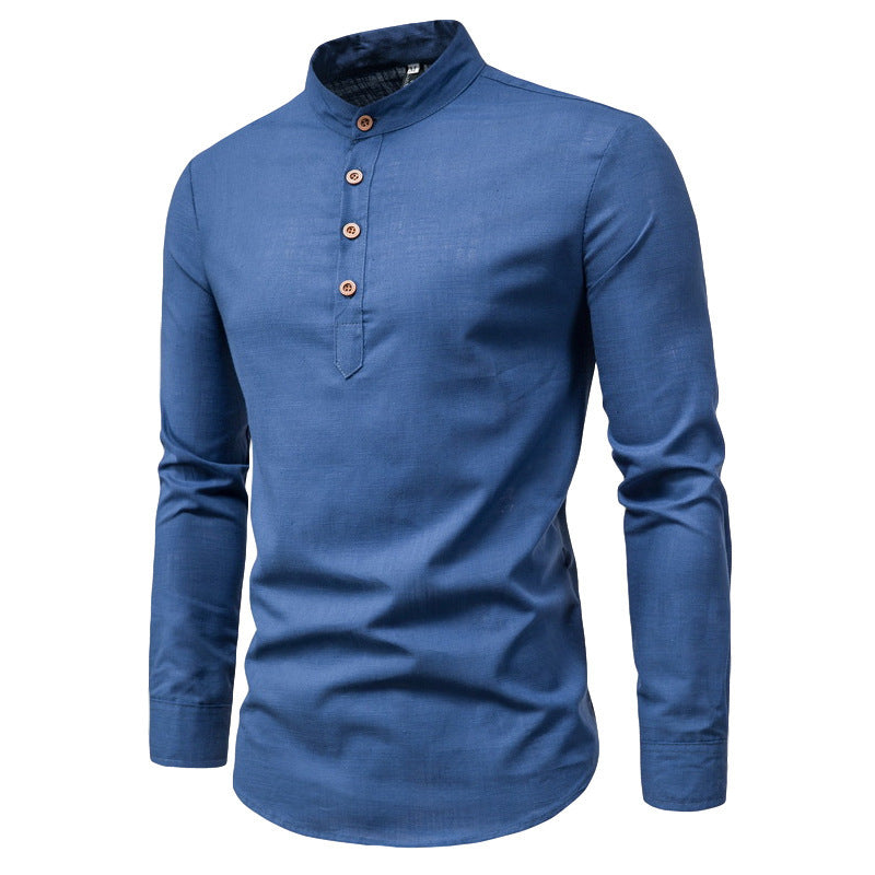 Herren Langarmhemd mit Henley-Ausschnitt und dekorativer Knopfleiste Heidi-Mode