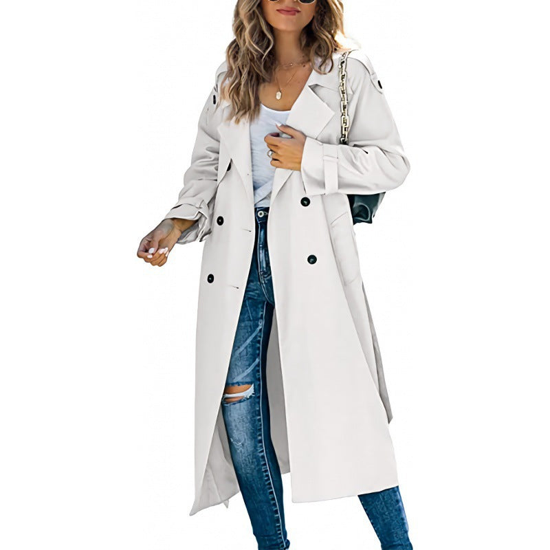 Damen eleganter Trenchcoat mit doppelt Reihe Knopfverschluss und Taillengürtel Heidi-Mode