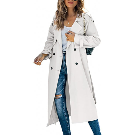 Damen eleganter Trenchcoat mit doppelt Reihe Knopfverschluss und Taillengürtel Heidi-Mode