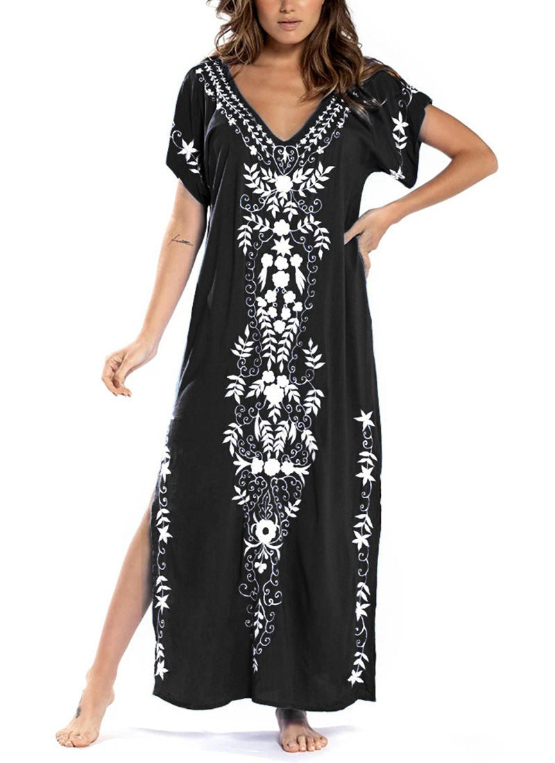 Damen Lange Strandrobe mit kunstvollen Stickdetails Heidi-Mode