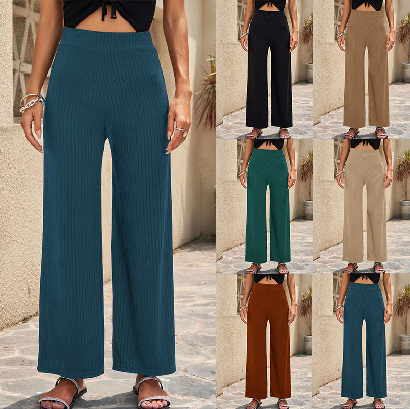 Damen elegante weit geschnittene Sommerhose mit feiner Rippstruktur Heidi-Mode