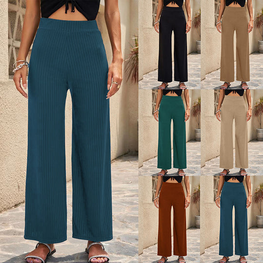 Damen elegante weit geschnittene Sommerhose mit feiner Rippstruktur Heidi-Mode