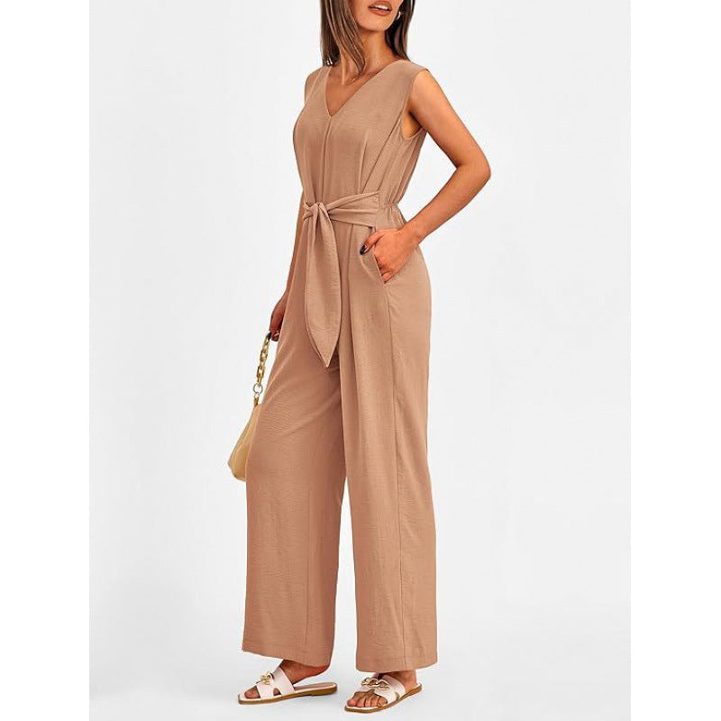 Damen Eleganter Jumpsuit mit taillierter Silhouette und V-Ausschnitt Heidi-Mode