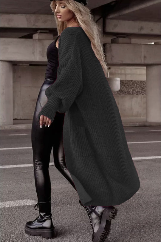Damen Langer Strickcardigan mit tieferem Rückensaum und lässigem Schnitt Heidi-Mode