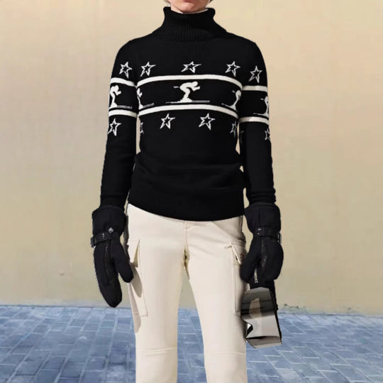 Damen Rollkragenpullover mit Skimotiv und Sternen Heidi-Mode