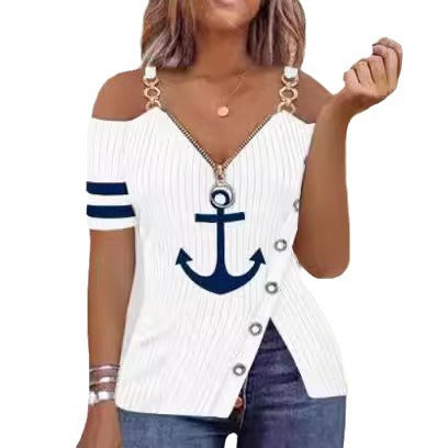 Damen Trendiges Oberteil mit schulterfreier Silhouette und dekorativen Akzenten Heidi-Mode