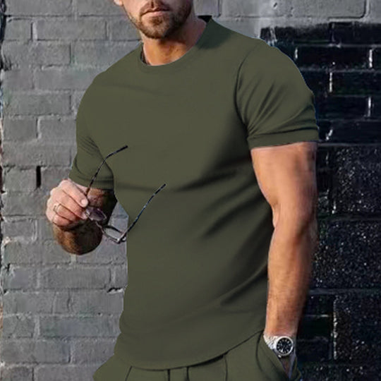 Herren Basic Rundhals-T-Shirt aus atmungsaktiver Baumwolle Heidi-Mode