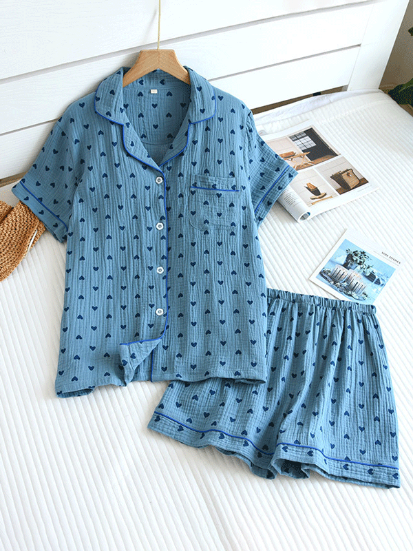 Heidi-Mode | Kurzarm Baumwolle Pyjama Set für Damen