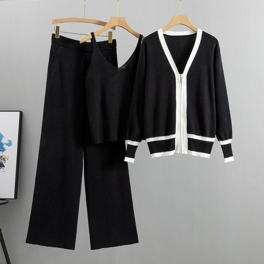 Heidi-Mode | Effortless Elegant Knit Satz Dreiteiliges Outfit für Frauen