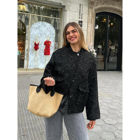 Damen Funkelnde Paillettenjacke mit lässigem Schnitt Heidi-Mode
