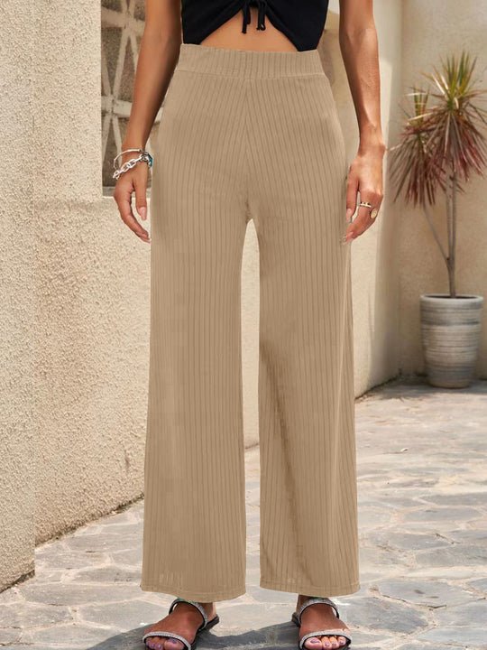 Damen elegante weit geschnittene Sommerhose mit feiner Rippstruktur Heidi-Mode