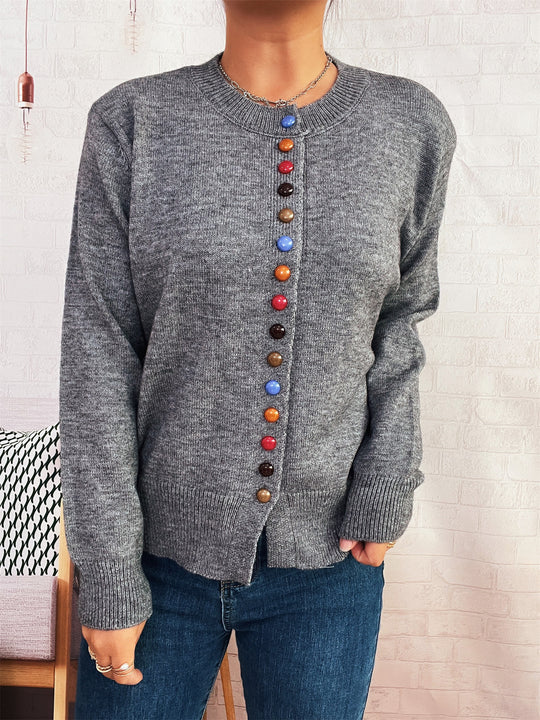Damen stilvolle Strickjacke mit bunten Knöpfen Heidi-Mode