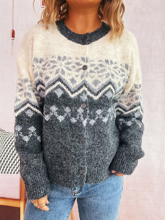 Damen kuschelige Strickjacke mit großem Muster und hochwertiger Verarbeitung Heidi-Mode