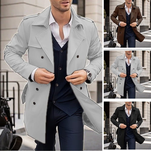 Herren Doppelt-knopf Trenchcoat mit praktischen Taschen Heidi-Mode