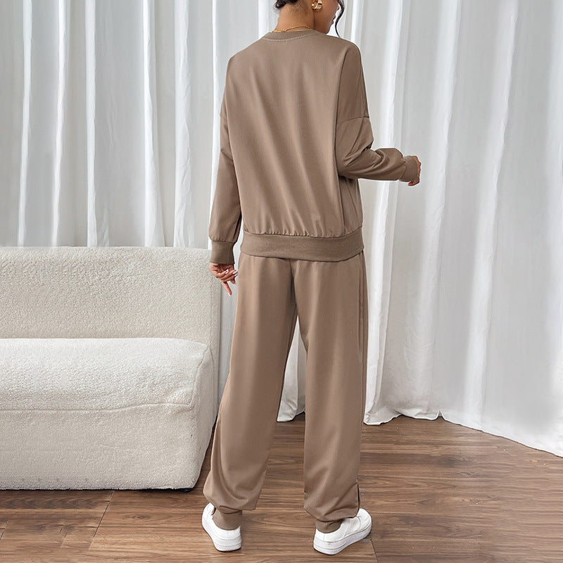 Damen sportliches Sweatshirt- und Jogginghose-Set mit elastischem Bund Heidi-Mode