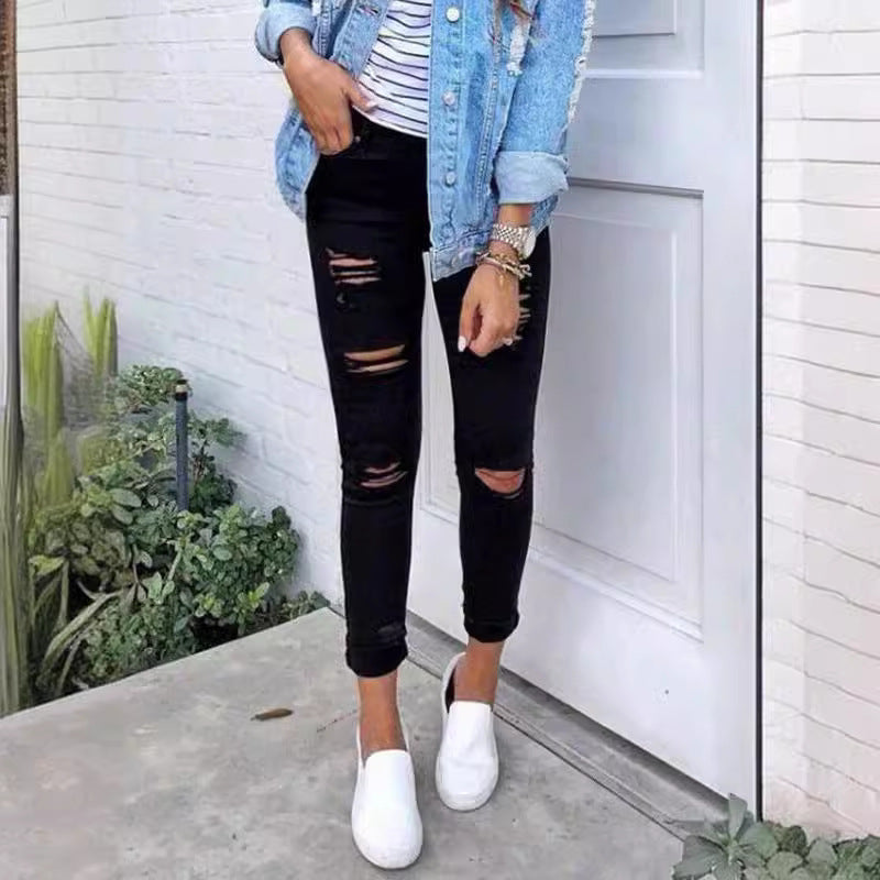Damen Skinny Jeans mit modischen Rissen Heidi-Mode