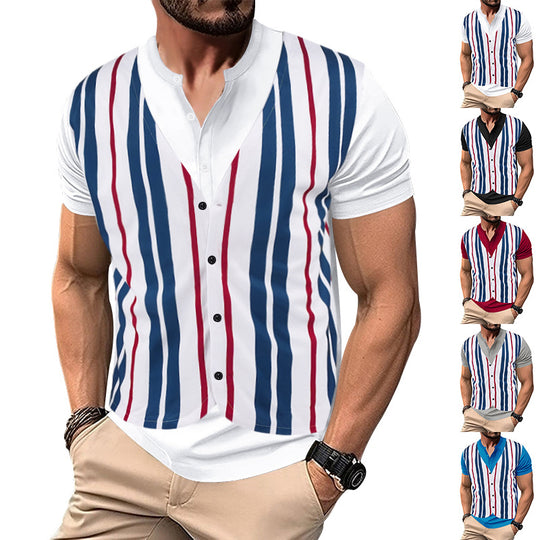 Herren Kurzarm-Henley-Shirt mit gestreiftem Design und modernem Schnitt Heidi-Mode