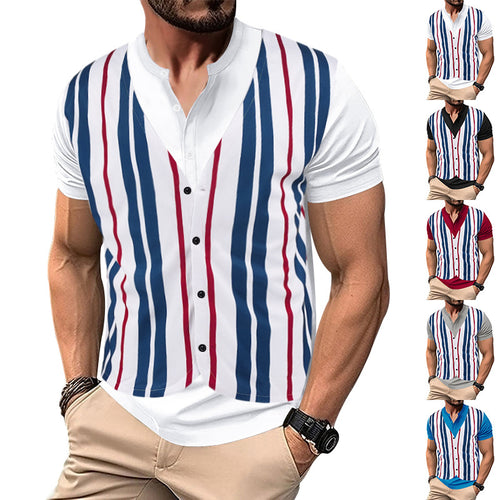 Herren Kurzarm-Henley-Shirt mit gestreiftem Design und modernem Schnitt Heidi-Mode