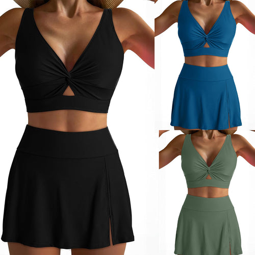 Damen Sportliches Bikini-Set mit modischem Wickeltop und schickem Rock Heidi-Mode