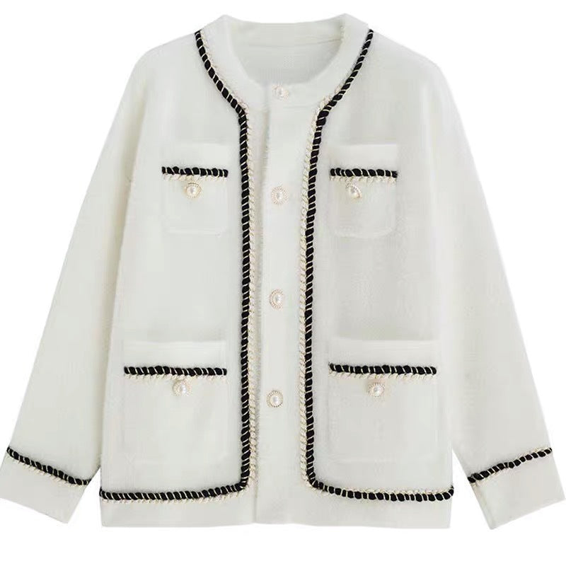 Damen modische Strickjacke mit eleganten Kontrastnähten und Knopfdetails Heidi-Mode