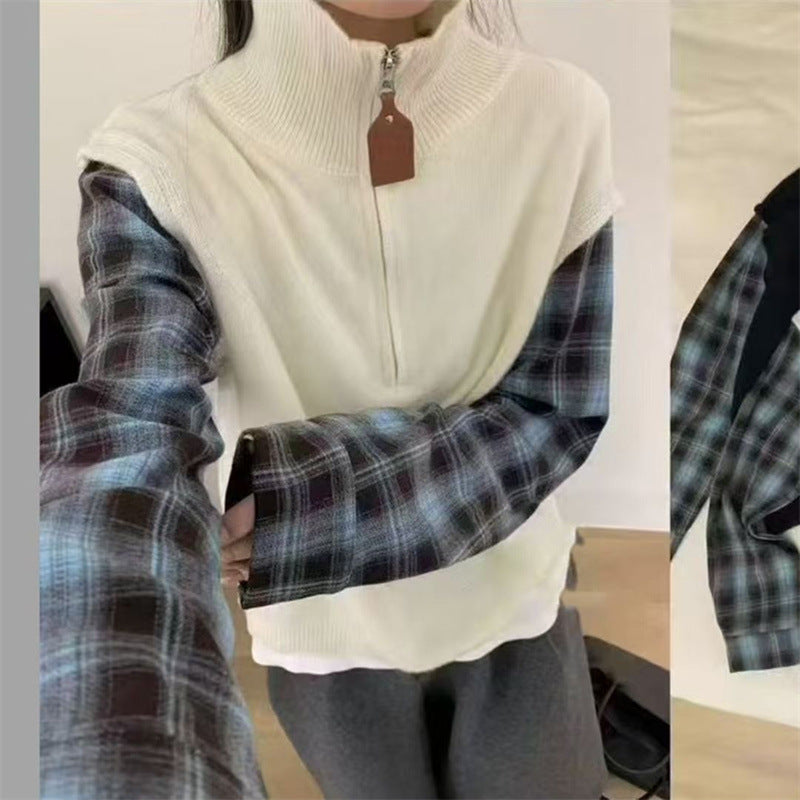 Damen Strickweste mit hohem Kragen und Reißverschluss Heidi-Mode