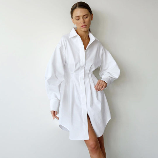 Damen Blusenkleid mit eleganten Puffärmeln und tailliertem Schnitt Heidi-Mode