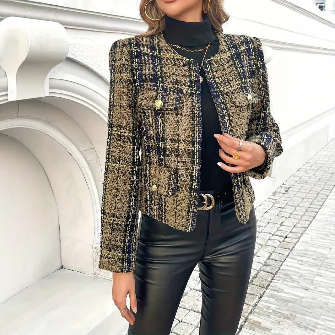 Damen Tweed-Blazerjacke mit goldenen Knöpfen Heidi-Mode