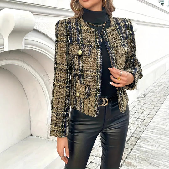 Damen Tweed-Blazerjacke mit goldenen Knöpfen Heidi-Mode