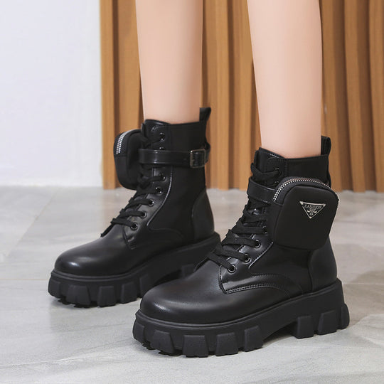 Damen Chunky Boots mit praktischem Seitentaschen-Design Heidi-Mode