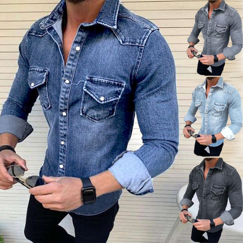 Herren Denim Hemd mit modernem Schnitt und praktischen Brusttaschen Heidi-Mode