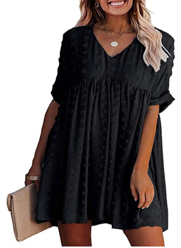 Heidi-Mode | Locker Sitzendes Kurzärmliges Weites Taillenkleid
