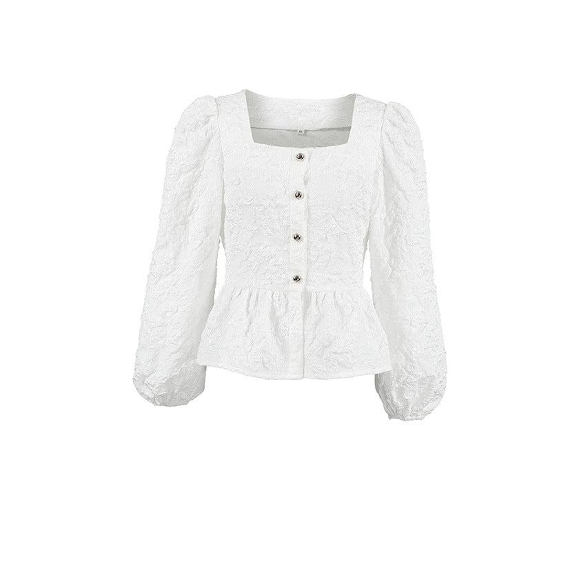 Damen Bluse mit Quadrat-Ausschnitt und strukturiertem Stoff Heidi-Mode
