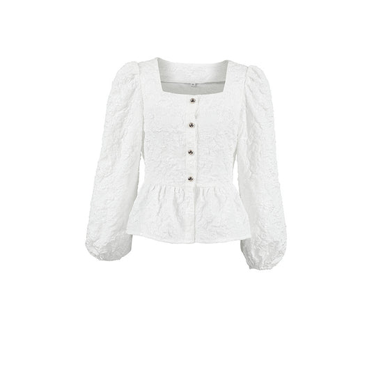 Damen Bluse mit Quadrat-Ausschnitt und strukturiertem Stoff Heidi-Mode