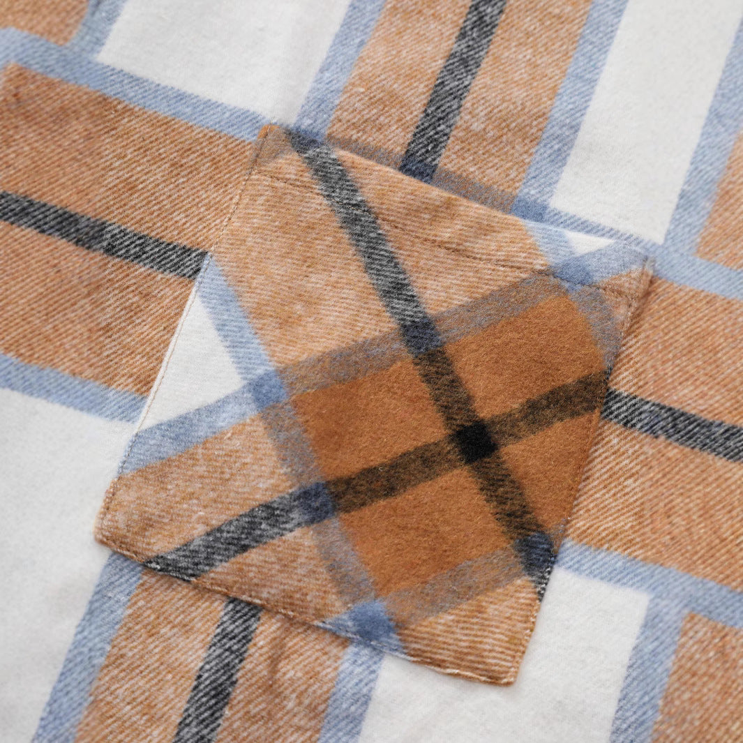 Herren Lässige Flanell Hemdjacke mit Karomuster und Brusttasche Heidi-Mode