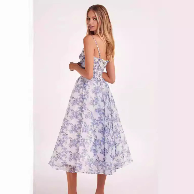 Damen Midi-Kleid mit elegantem Chiffon und floralen Applikationen Heidi-Mode